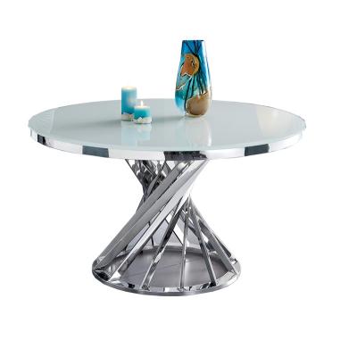 China Simple dining table wedding table stainless steel home dining table small apartment glass top for sale