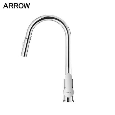 China Modern New Design Hot And Cold Water Mixing Kitchen Sink Brass Pull Down Porcelain Kitchen Faucet for sale