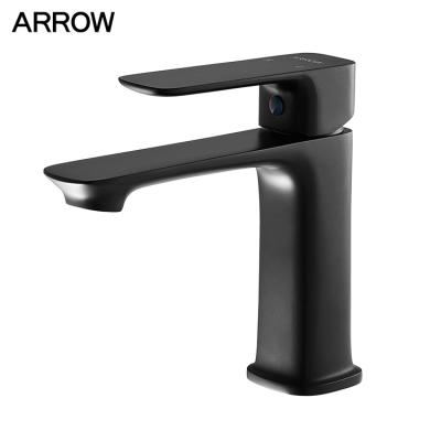 China 2020 Modern Simple Handle Bathroom Basin Faucet Black Brass Basin Faucet for sale