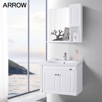 China Modern White Painted High Quality Solid Wood Bathroom Vanity With Mirror Cabinet for sale