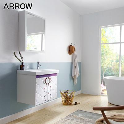 China Modern Designs Modern Waterproof PVC Bathroom Cabinet Sinks Best Quality PVC Bathroom Vanity With Wall Mirror for sale