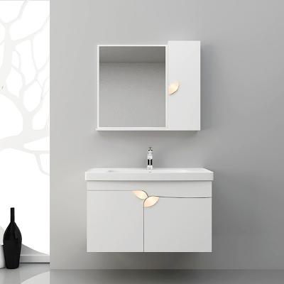 China Chinese Modern Wall Mounted Cheap Price White Waterproof PVC Bathroom Vanity Cabinet Void With Wash Basin for sale