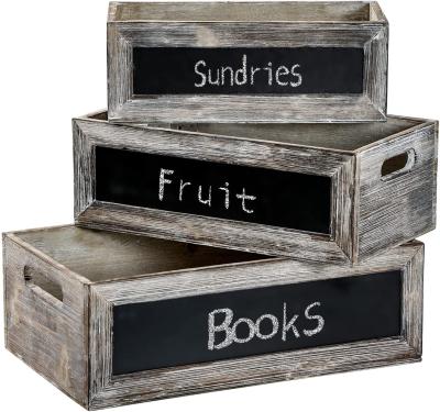 China Rustic Europe Wooden Nesting Crates with Chalkboard Front Panel and Cutout Handles Decorative Nesting Wooden Box for Storage for sale