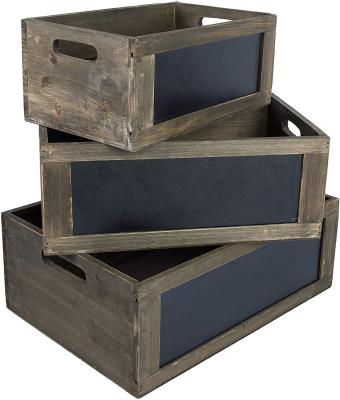 China Cheap Rustic Europe Brown Wooden Nesting Crates Box With Front Panel And Table Cutout Handles for sale