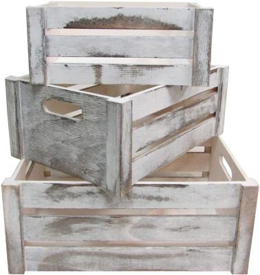 China Europe Rustic White Set Of 3 Distressed Decorative Wooden Crates Storage Container for sale