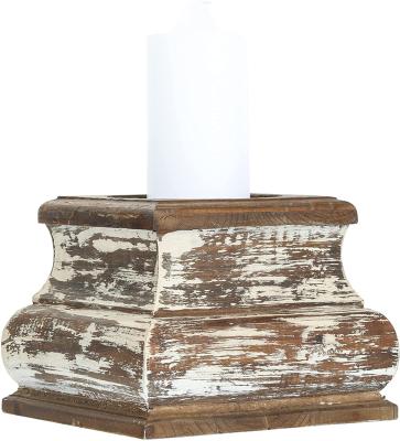 China Natural Material Rustic Antique Candle Holder For Pillar Candle Farmhouse Brown Wooden Pillar Candle Holder for sale