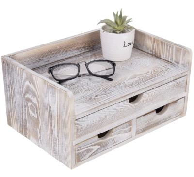 China Sustainable Shabby Whitewashed Wooden Desk Desk Organizer With 3 Drawer Storage for sale