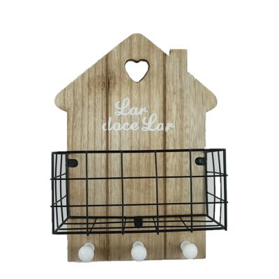 China Viable Hot Sales Wooden Magazine Rack Wall Mounted Rack Rack With Key Hooks for sale