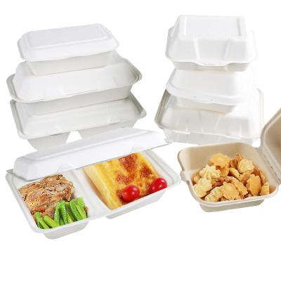 China Recycled Biodegradable Materials Sugar Cane Lunch Box Bagasse Tableware Pulp Hamburger Clamshell for sale