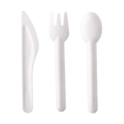 China Wholesale Disposable Spoon Fork Knife Set Biodegradable Bagasse Sugarcan Pulp Fork and Spoon Set Disposable for sale