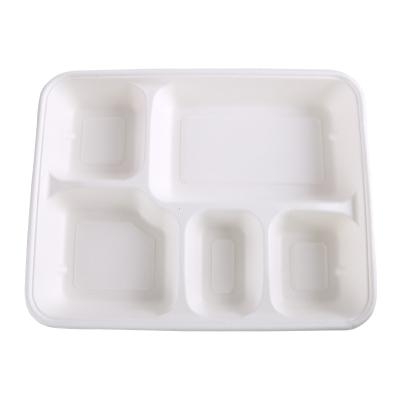 China Sugar Cane Fiber Heavy Duty 5 Compartment 100% Biodegradable Disposable Tray Paper Food Packaging for sale