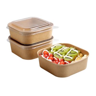 China Disposable Biodegradable Kraft Salad Bowl Square With Transparent Lid For Take Away for sale