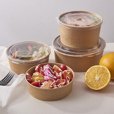 China Disposable Packaging Paper Fruit Salad Disposable Take Out Bowl With Plastic Lid for sale