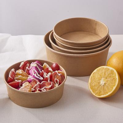 China Salad in Kraft Paper Fruit Salad Stock Disposable Food Bowl 1300ml for sale