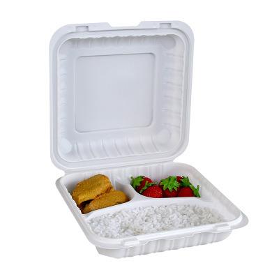 China 3 Compartment Sugarcane Bagasse Biodegradable Container Clamshell Disposable Tableware for sale