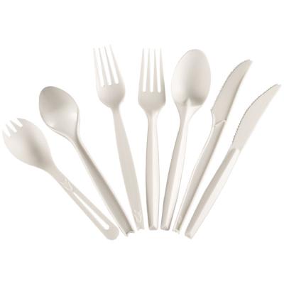 China Harden Eco Friendly Plastic PLA Spoon Fork Knife Cutlery Set White for sale