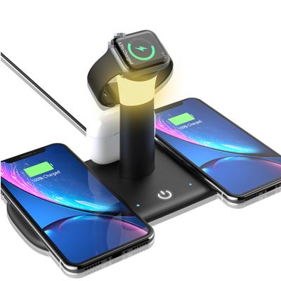 China Smart Phone*4/Smart Watch/Earphone/Night Light Up 2021 Universal Wireless Fast Charging 15W Qi Fast Charger Dock with Lamp 4 in 1 Holder for Smart Watch Cell Phone Earphone for sale