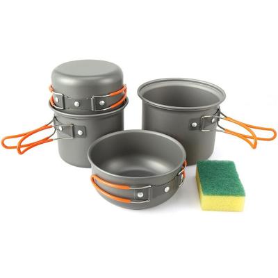 China Portable Camping Ultralight Portable Outdoor Cookware Aluminum Alloy Picnic Cookware Set 1-2 People Combination Outdoor Rising Pot for sale