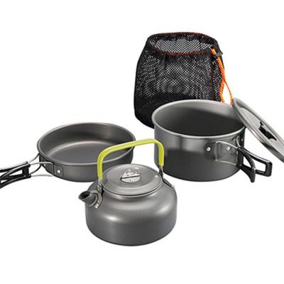 China Aluminum Alloy Camping Vacation Cookware Outdoor Camping Pot Rising Picnic Tableware Tourist Set With Folding Spoon Mini Gas Stove 18.5*13*18.5cm for sale