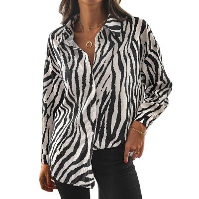 China 2022 Spring Autumn Women Shirts Turn Down Collar Cardigan Fashion Anti-pilling Stripe Long Sheath Straight Loose Women Blouses Clothes for sale