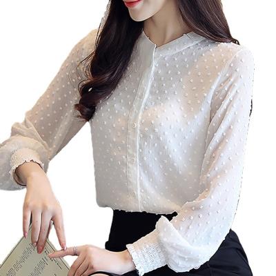 China White Shirt Fashion Sustainable 2022 Spring Long Sleeve Tops Casual Office Work Wear Women's Clothing Korean Snowflakes Button O-Neck Blouse for sale