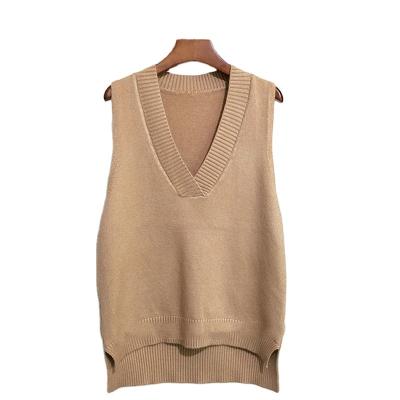 China Breathable 2021 Autumn New Loose Clothes V-neck Cotton Knitted Vest Women Pink Sweater Sleeveless Custom Tops Winter Christmas Sweater Vest for sale