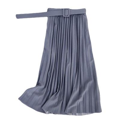 China Solid Pleated Skirt Casual Elegant Mid Length Pleated A Line Skirt All-match Girl Skirt Vintage New Clothes Waistband Viable Chiffon Large Edge for sale