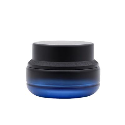 China 30g 50g Cosmetic Thick Wall Matte Black Blue Colored Glass Cosmetic Cream Jar Set for sale