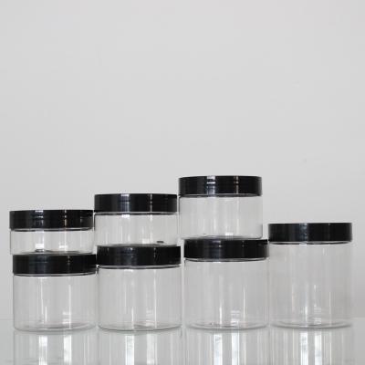 China Food 500g 60ml 3oz 10oz 8oz 700ml clear plastic mason jars with black lid 4oz, 8oz, 16oz for sale