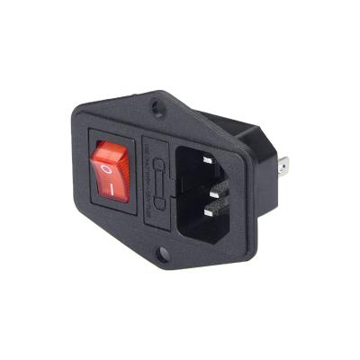 China 10A 250VAC 3/4 Pin IEC 320 Inlet C14 Connector Plug Commercial Power Socket With Holder Red Socket Fuse Rocker Switch 10A Male Connector for sale