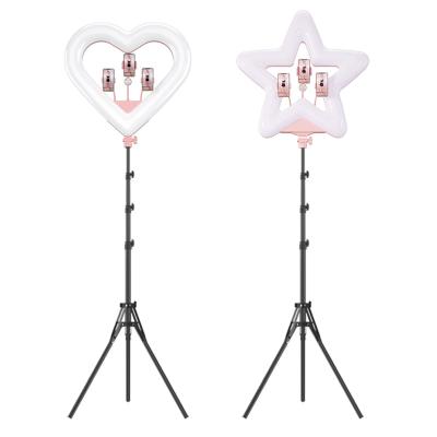 China PORTABLE Heart Shaped Selfie Ring Light With Tripod 20 Inch RGB Star Ring Photographic Lighting Light Led 18 For Live Streaming for sale