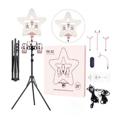 China PORTABLE Wireless Remote Star Shape Pink 20 Inch Ring Light With 1.8m Tripod Stand 3 Movable Stand Dimmable Soft RGB LED Ring Light for sale