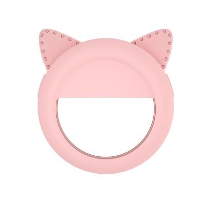 China Platisc+ABS RK74 1200mAh Universal Mobile Phone Clip Cute Cat Ear LED Selfie Ring Light 3000-6500k 6inch Video RingLight For Laptop Mackbook for sale