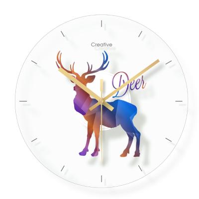 China Precise Europe Christmas Deer Gift Wall Hanging Figure Kitchen Decorative Glass Wall Clock for sale