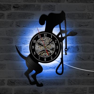 China Cute Personalized Customization Preciser Black Dog 3D Wall Hanging Battery Cable Vinyl Record Wall Clock for sale