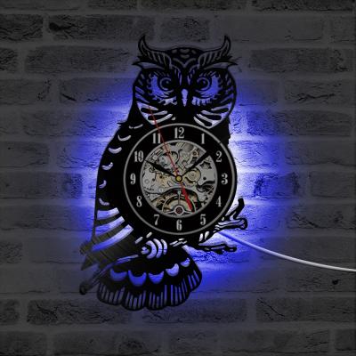 China Customization Preciser Creative Hollow Night Owl Wall 3d Led Vinyl Record Wall Clock for sale