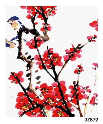 China Classic Modern Chinese Style Ink Painting Of Plum Flowers And Birds Diy Oil Painting By Numbers for sale