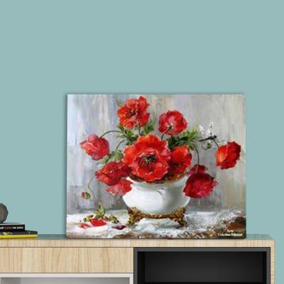 China Modern Still Life Design Classic Painting Red Flowers In A Vase DIY Oil Painting By Numbers for sale