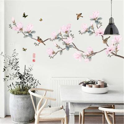 China New Wallpaper TV Sofa Background Wall Mural Chinese Style Wall Decor Decorative Hot Selling Sticker Rose Flower Butterflies and Birds for sale