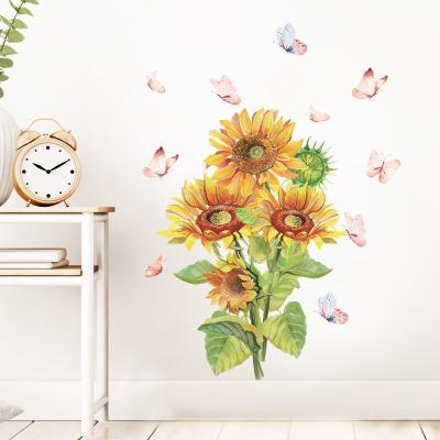 China Self-adhesive gold sunflower wall sticker TV background wallpaper creative reused and easy to use children's bedroom wall decorative living room decal for sale