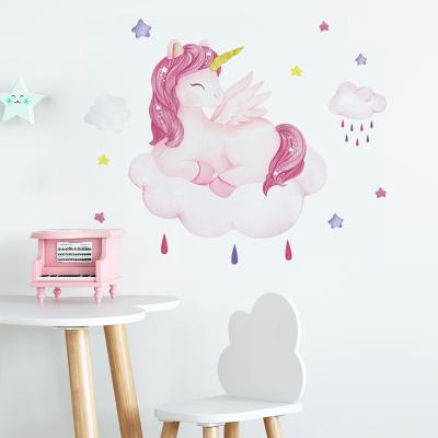 China Home Decoration Wall Painting Cute Baby Living Room Bedroom Wallpaper Cartoon Unicorn Wall Sticker Creative Kid Cloud Decorative for sale