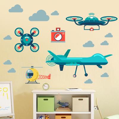 China Creative Children's Bedroom Decals Decorative Boy's Living Room Wall Painting Flying Saucer Airplane Reused And Easy To Use Cartoon Sticker for sale