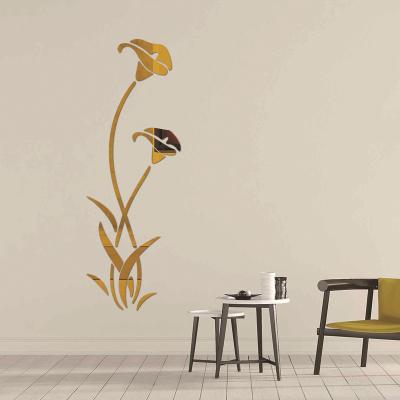 China High Quality Lily Wallpaper For Bedroom Creative TV Background Wall Decal Petunia Floret Mirror Sticker 5 Colors Acrylic Wall Sticker for sale