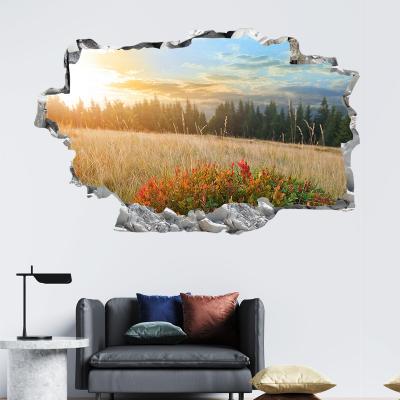 China Decorative sticker colorful leaves and broken Forest Sunset Scenery Wallpaper Beautiful TV background home decoration of green tree wall sticker for sale