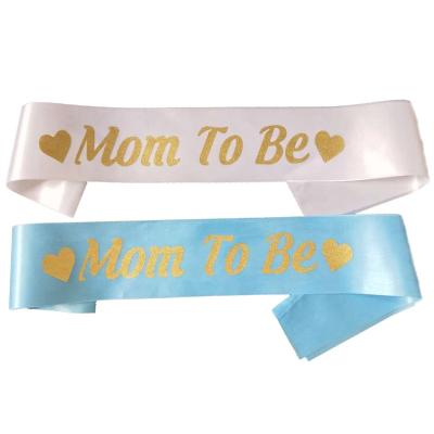 China Birthday Party Fashion Baby Shower Decoration White and Blue Mom To Be Sash With Heart Mother's Day Sling Tag Sash for sale