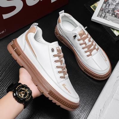 China Rubber Men Leather Softly Street Trend Sneakers Relieve Platform Shoes Cushion Shock Absorption Fashion Casual Sports Flat Men's Shoes for sale