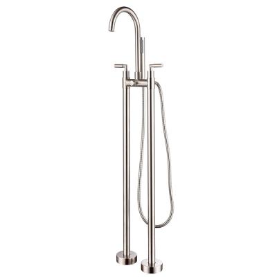 China Floor Stand Faucets Brushed Nickel Color Faucets Tub Taps 2 Leg Filler With Hand Held Bath Shower for sale