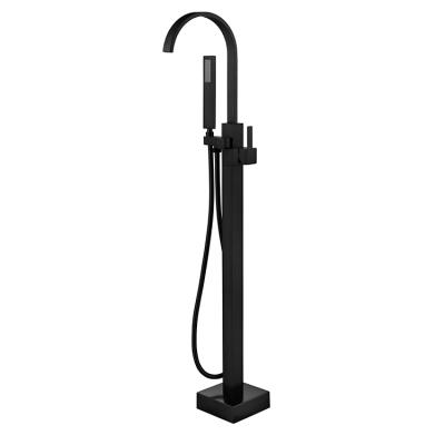 China Floor Stand Faucets Matte Black With Hand Held Shower Tub Faucet Outdoor Floor Filler for sale