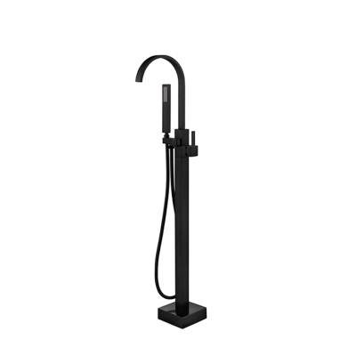 China Floor Stand Faucets Brushed Black Watermark Freestanding Tub Faucet Mixer With Hand Held Shower for sale