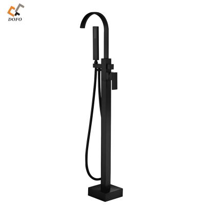 China Floor Stand Faucets Matte Color Black Bathroom Tall Standing Bath Faucet Mixed Cold Water Hot Faucet for sale